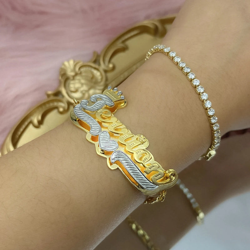 Personalized Double Nameplate Bracelet Stainless Steel Cuban Chain