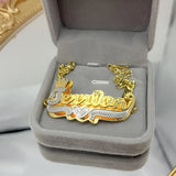 Personalized Double Nameplate Bracelet Stainless Steel Cuban Chain
