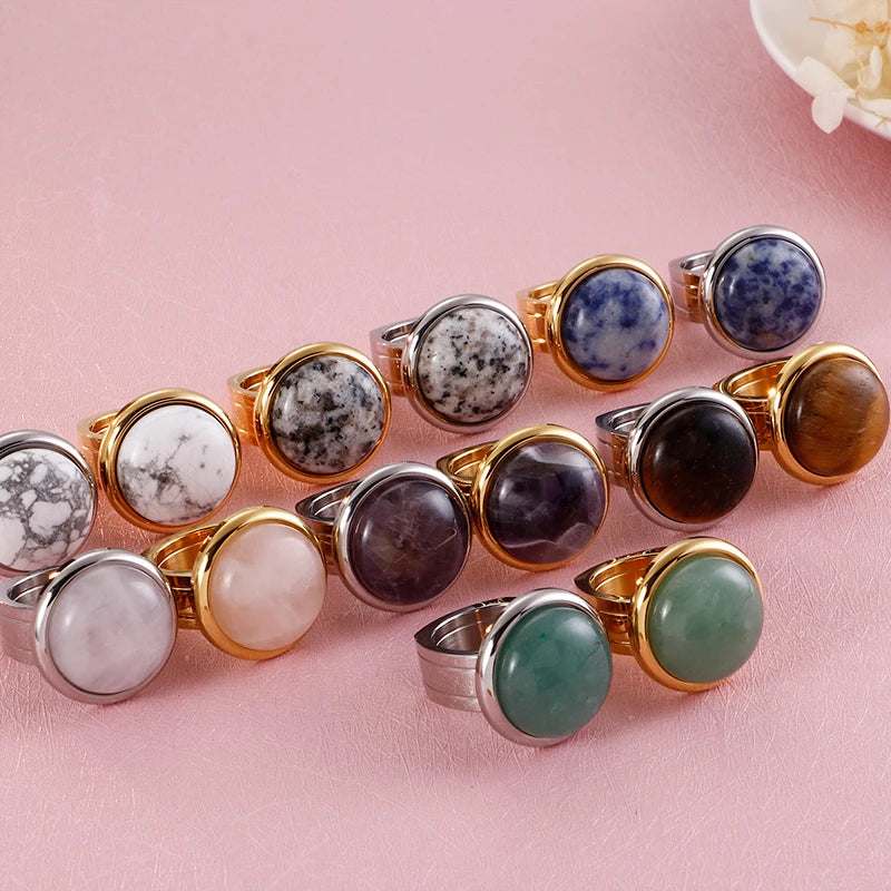 Bohemia Stone Charm Rings for Women Stainless Steel Anillos