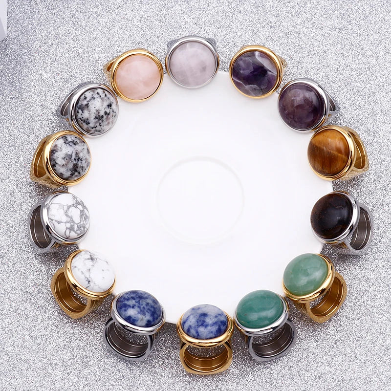 Bohemia Stone Charm Rings for Women Stainless Steel Anillos
