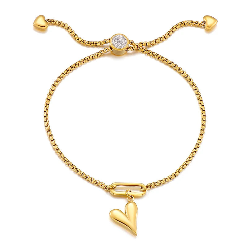 Heart Rhinestone Stainless Steel Charm Bracelets For Women Pearl Chain Wristband