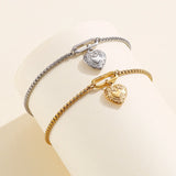 Heart Rhinestone Stainless Steel Charm Bracelets For Women Pearl Chain Wristband