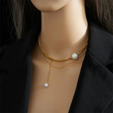 DIEYURO Stainless Steel Pearl Pendant Necklace Classic Chain Girls Party Accesso