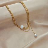 DIEYURO Stainless Steel Pearl Pendant Necklace Classic Chain Girls Party Accesso