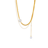 DIEYURO Stainless Steel Pearl Pendant Necklace Classic Chain Girls Party Accesso
