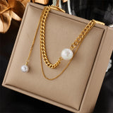 DIEYURO Stainless Steel Pearl Pendant Necklace Classic Chain Girls Party Accesso