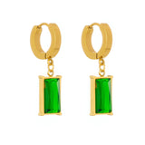 316 Stainless Steel Square Green Crystal Drop Earrings For Women