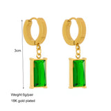 316 Stainless Steel Square Green Crystal Drop Earrings For Women