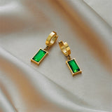 316 Stainless Steel Square Green Crystal Drop Earrings For Women