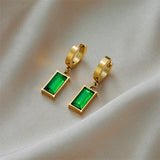 316 Stainless Steel Square Green Crystal Drop Earrings For Women