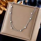 316L SS 2-In-1 Small Cube Chains Necklace Silver Girls Choker Party Jewelry