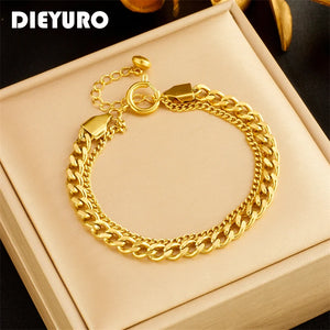 316L Stainless Steel Double Layer Chain Bracelet For Women