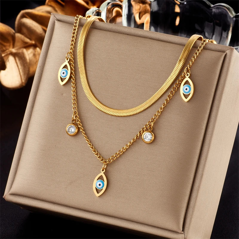 316L Stainless Steel Zircon Eye Pendant Necklace for Women