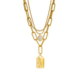 Stainless Steel Square Pendant Necklace 3-Layer Pearl for Women