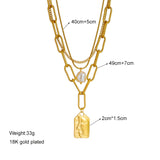Stainless Steel Square Pendant Necklace 3-Layer Pearl for Women