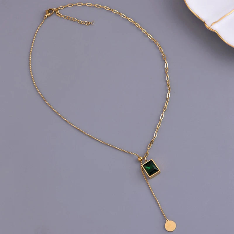 316L Stainless Steel Green Pendant Woman Necklace