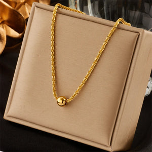 DIEYURO Stainless Steel Bead Pendant Necklace For Women Clavicle Chain