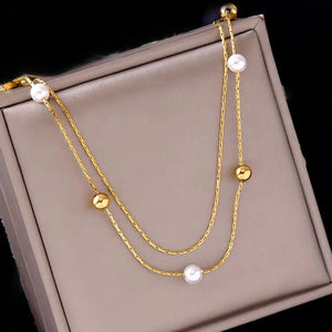 316L Stainless Steel Beaded Necklace with Pearl Clavicle Chain