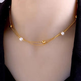316L Stainless Steel Beaded Necklace with Pearl Clavicle Chain