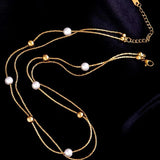 316L Stainless Steel Beaded Necklace with Pearl Clavicle Chain