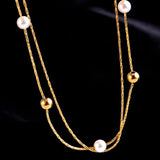 316L Stainless Steel Beaded Necklace with Pearl Clavicle Chain