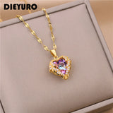 316L Stainless Steel Amethyst Heart Pendant for Women