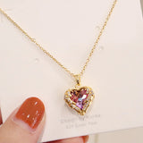 316L Stainless Steel Amethyst Heart Pendant for Women