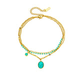Vintage Multilayer Chain Green Stone Charm Bracelet for Women