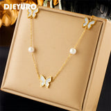 316L Stainless Steel Butterfly Pearl Necklace