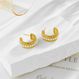 316L Stainless Steel C-shape Pearls Stud Earrings For Women Girl