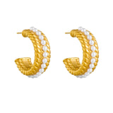 316L Stainless Steel C-shape Pearls Stud Earrings For Women Girl