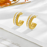 316L Stainless Steel C-shape Pearls Stud Earrings For Women Girl