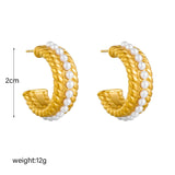 316L Stainless Steel C-shape Pearls Stud Earrings For Women Girl