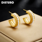 316L Stainless Steel C-shape Pearls Stud Earrings For Women Girl