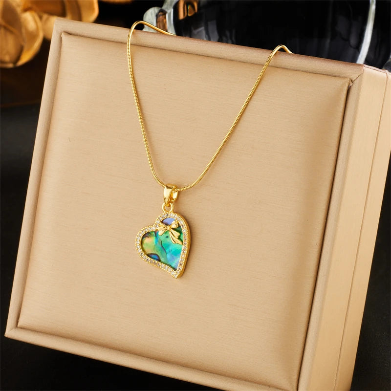 316L Stainless Steel Butterfly Heart Pendant Necklace For Women