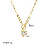 316L Stainless Steel Heart Pendant Necklace Colorful Dazzling Chain Jewelry Gift