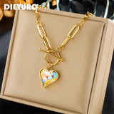 316L Stainless Steel Heart Pendant Necklace Colorful Dazzling Chain Jewelry Gift