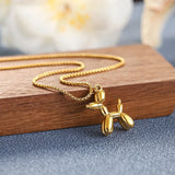 316L Stainless Steel Balloon Dog Pendant Necklace Golden Clavicle Chain