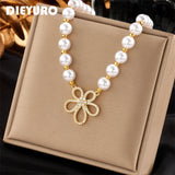 316L Stainless Steel Rhinestone Flower Pendant Necklace for Women