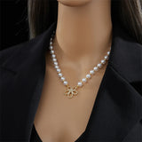 316L Stainless Steel Rhinestone Flower Pendant Necklace for Women