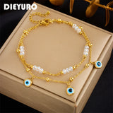 316L Stainless Steel Double Layer Eyes Anklet For Women