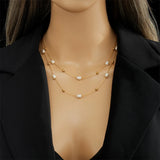316L Stainless Steel Double Layer Pearl Necklace For Women Girls Choker