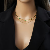 316L Stainless Steel Green Zircon Necklace for Women Girl Choker Gift