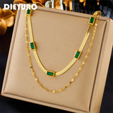 316L Stainless Steel Green Zircon Necklace for Women Girl Choker Gift