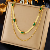 316L Stainless Steel Green Zircon Necklace for Women Girl Choker Gift