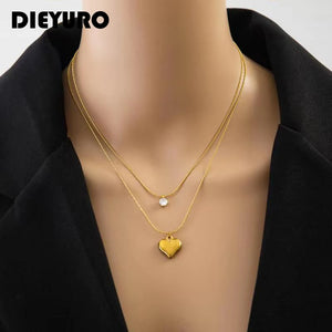 316L Double Pendant Necklace For Women Clavicle Chain Sweet Neck Jewelry
