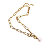 316L SS Round Freshwater Pearl Pendant Chain Golden Jewelry