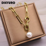 316L SS Round Freshwater Pearl Pendant Chain Golden Jewelry