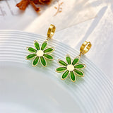 Exaggerated Green Zircon Flower Drop Earrings for Women