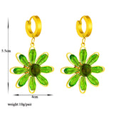 Exaggerated Green Zircon Flower Drop Earrings for Women